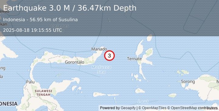 Earthquake Northern Molucca Sea (3.0 M) (2025-08-18 19:15:55 UTC)