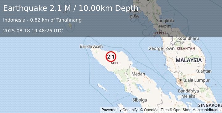 Earthquake Northern Sumatra, Indonesia (2.1 M) (2025-08-18 19:48:26 UTC)