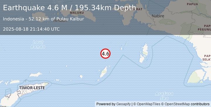 Earthquake Tanimbar Islands Region, Indonesia (4.6 M) (2025-08-18 21:14:40 UTC)