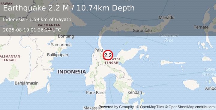 Earthquake Sulawesi, Indonesia (2.2 M) (2025-08-19 01:26:24 UTC)