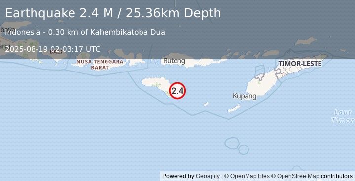 Earthquake Sumba Region, Indonesia (2.4 M) (2025-08-19 02:03:17 UTC)