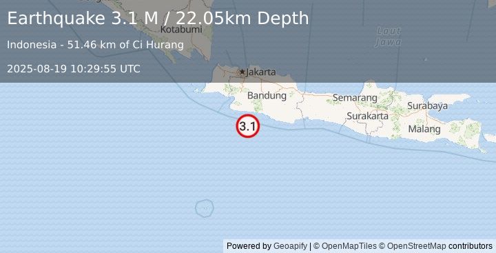 Earthquake Java, Indonesia (3.1 M) (2025-08-19 10:29:55 UTC)