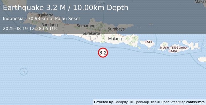 Earthquake South of Java, Indonesia (3.2 M) (2025-08-19 12:28:05 UTC)