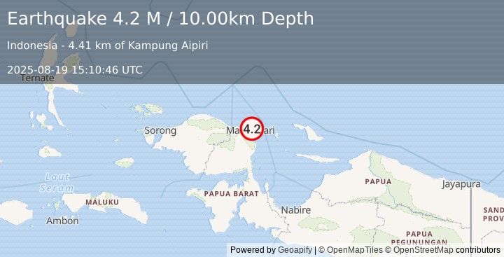 Earthquake West Papua Region, Indonesia (4.2 M) (2025-08-19 15:10:46 UTC)