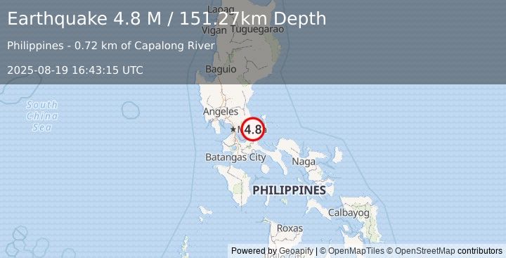 Earthquake Luzon, Philippines (4.8 M) (2025-08-19 16:43:15 UTC)