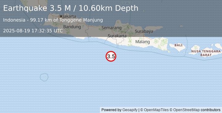 Earthquake South of Java, Indonesia (3.5 M) (2025-08-19 17:32:35 UTC)