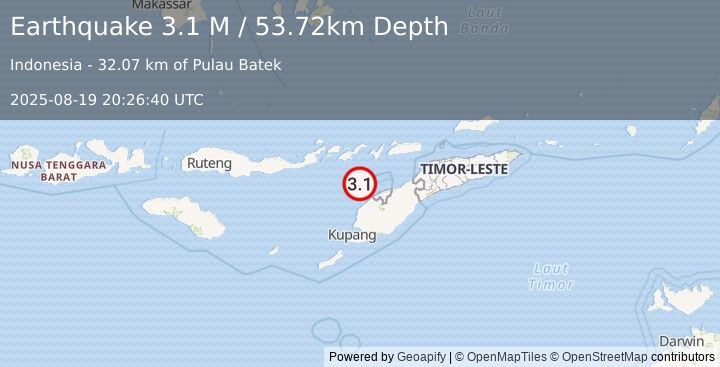 Earthquake Timor Region (3.1 M) (2025-08-19 20:26:40 UTC)