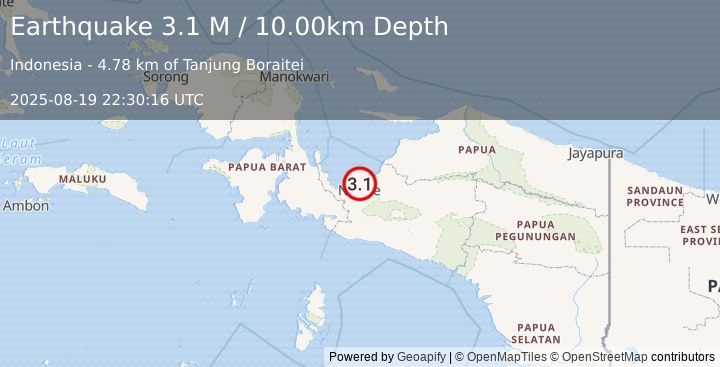 Earthquake West Papua Region, Indonesia (3.1 M) (2025-08-19 22:30:16 UTC)