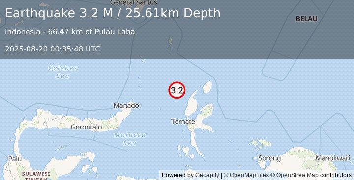 Earthquake Northern Molucca Sea (3.2 M) (2025-08-20 00:35:48 UTC)