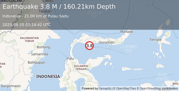 Earthquake Minahassa Peninsula, Sulawesi (3.8 M) (2025-08-20 03:14:42 UTC)