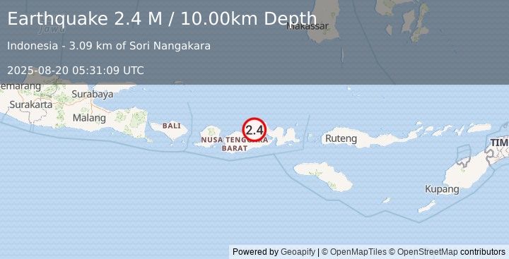 Earthquake Sumbawa Region, Indonesia (2.4 M) (2025-08-20 05:31:09 UTC)