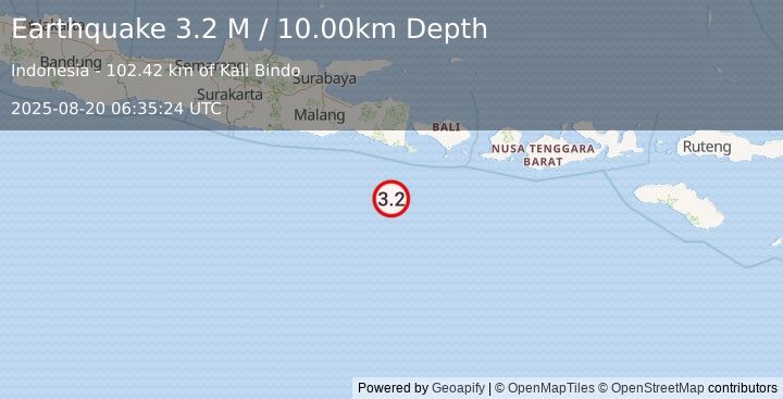 Earthquake South of Bali, Indonesia (3.2 M) (2025-08-20 06:35:24 UTC)