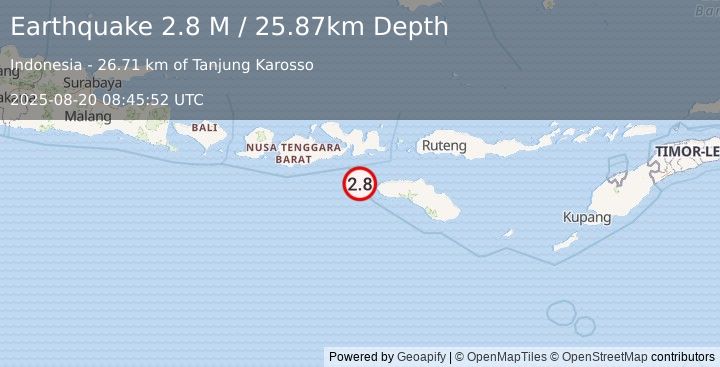 Earthquake Sumbawa Region, Indonesia (2.8 M) (2025-08-20 08:45:52 UTC)
