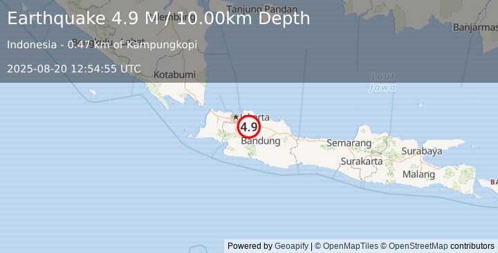 Earthquake Java, Indonesia (4.9 M) (2025-08-20 12:54:56 UTC)