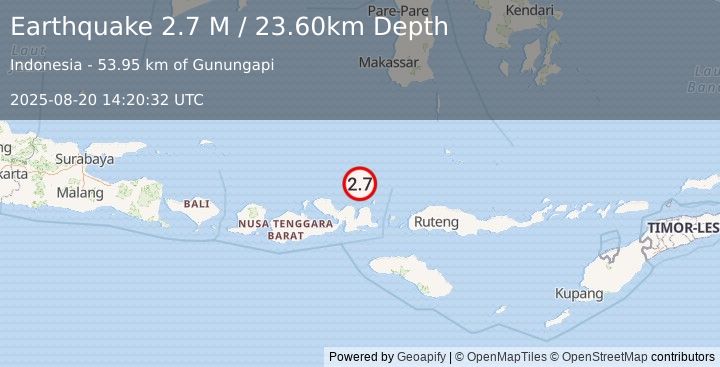 Earthquake Flores Sea (2.7 M) (2025-08-20 14:20:32 UTC)