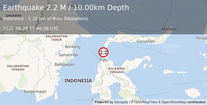 Earthquake Minahassa Peninsula, Sulawesi (2.2 M) (2025-08-20 15:46:39 UTC)