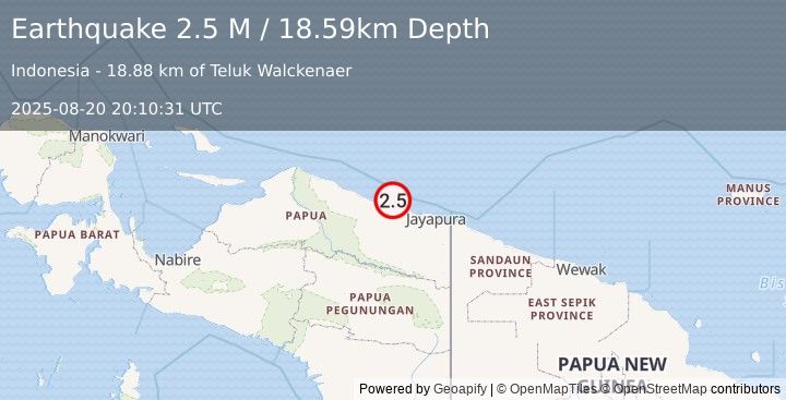 Earthquake Near North Coast of West Papua (2.5 M) (2025-08-20 20:10:31 UTC)