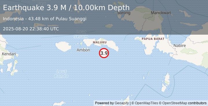 Earthquake Seram, Indonesia (3.9 M) (2025-08-20 22:38:40 UTC)