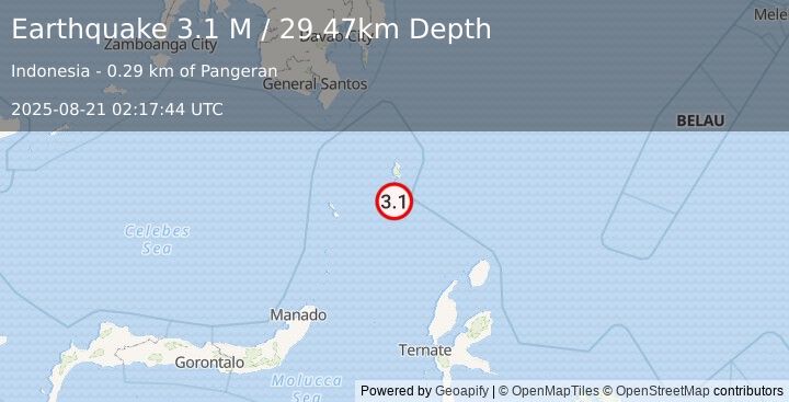 Earthquake Talaud Islands, Indonesia (3.1 M) (2025-08-21 02:17:44 UTC)
