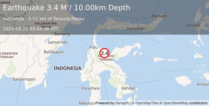 Earthquake Sulawesi, Indonesia (3.4 M) (2025-08-21 03:04:36 UTC)