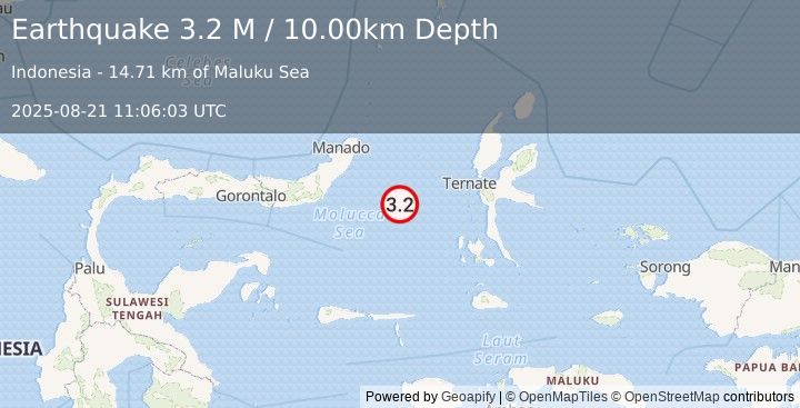 Earthquake Northern Molucca Sea (3.2 M) (2025-08-21 11:06:04 UTC)