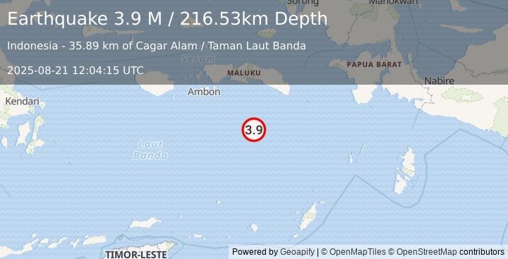 Earthquake Banda Sea (3.9 M) (2025-08-21 12:04:15 UTC)