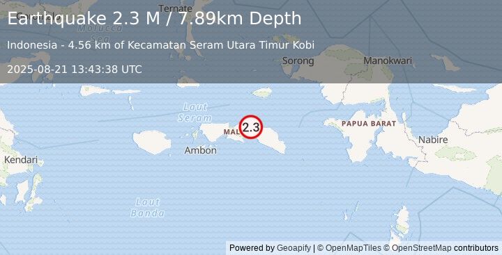 Earthquake Seram, Indonesia (2.3 M) (2025-08-21 13:43:38 UTC)
