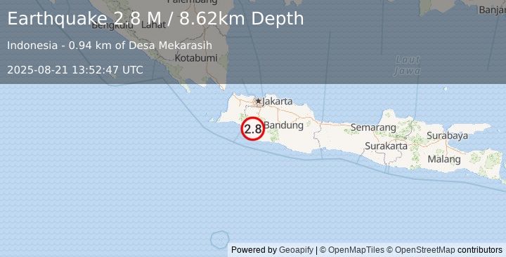 Earthquake Java, Indonesia (2.8 M) (2025-08-21 13:52:47 UTC)