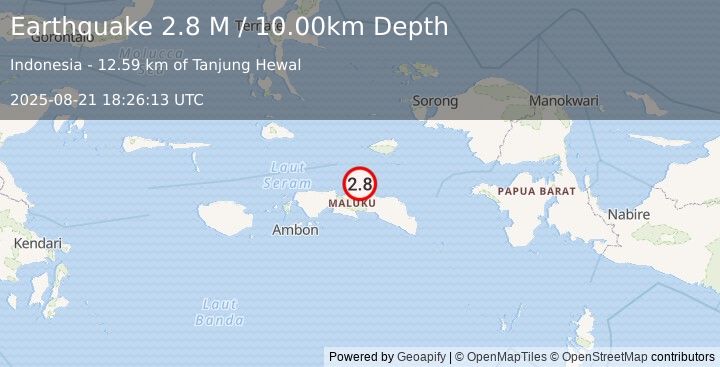 Earthquake Seram, Indonesia (2.8 M) (2025-08-21 18:26:13 UTC)