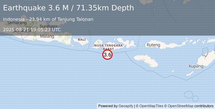 Earthquake Sumbawa Region, Indonesia (3.6 M) (2025-08-21 19:05:24 UTC)