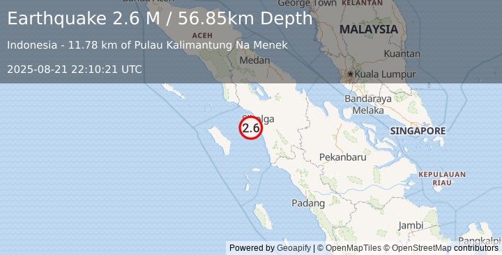 Earthquake Northern Sumatra, Indonesia (2.6 M) (2025-08-21 22:10:21 UTC)