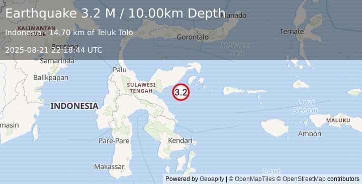 Earthquake Sulawesi, Indonesia (3.2 M) (2025-08-21 22:18:44 UTC)