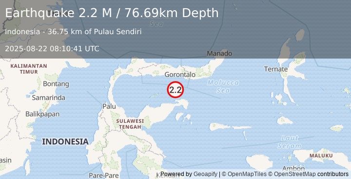 Earthquake Minahassa Peninsula, Sulawesi (2.2 M) (2025-08-22 08:10:41 UTC)