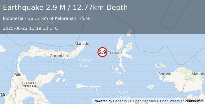 Earthquake Northern Molucca Sea (2.9 M) (2025-08-22 11:19:10 UTC)
