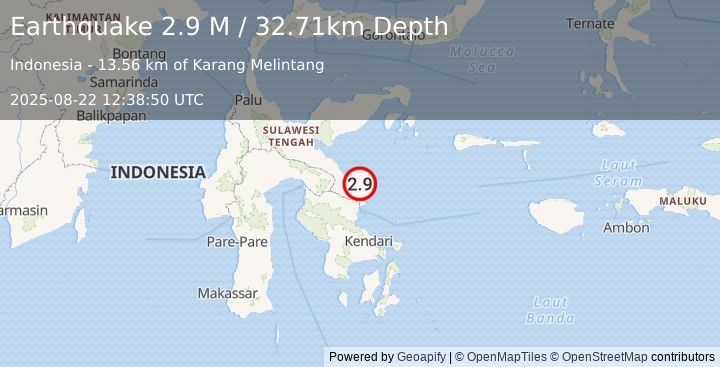 Earthquake Sulawesi, Indonesia (2.9 M) (2025-08-22 12:38:50 UTC)