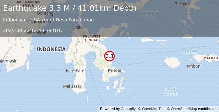 Earthquake Sulawesi, Indonesia (3.3 M) (2025-08-22 12:43:36 UTC)