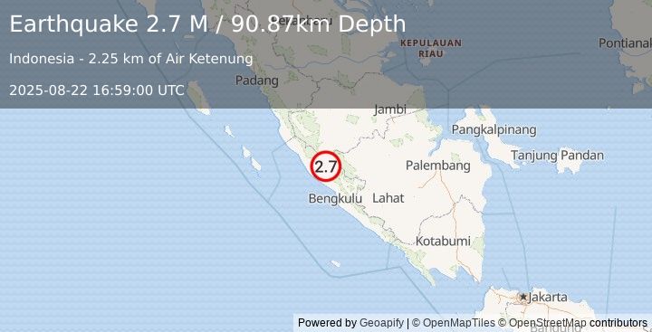 Earthquake Southern Sumatra, Indonesia (2.9 M) (2025-08-22 16:58:55 UTC)