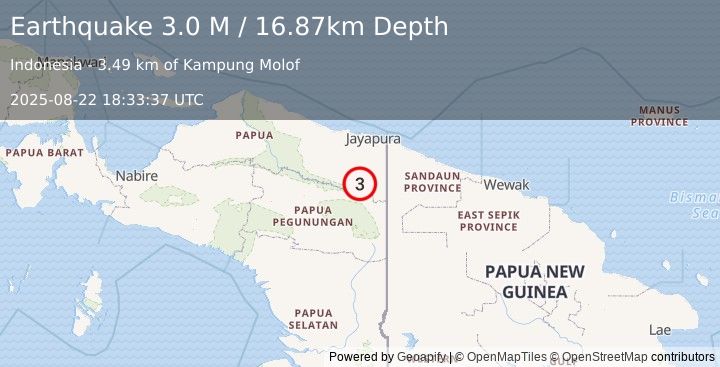 Earthquake West Papua, Indonesia (3.0 M) (2025-08-22 18:33:37 UTC)