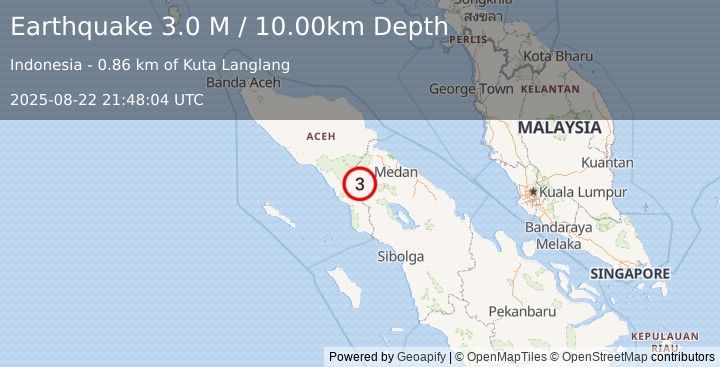 Earthquake Northern Sumatra, Indonesia (3.0 M) (2025-08-22 21:48:04 UTC)