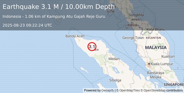 Earthquake Northern Sumatra, Indonesia (3.1 M) (2025-08-23 09:22:24 UTC)