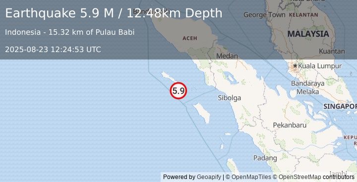 Earthquake Northern Sumatra, Indonesia (5.9 M) (2025-08-23 12:24:53 UTC)