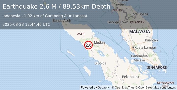 Earthquake Northern Sumatra, Indonesia (2.6 M) (2025-08-23 12:44:46 UTC)