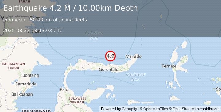 Earthquake Minahassa Peninsula, Sulawesi (4.2 M) (2025-08-23 18:13:03 UTC)