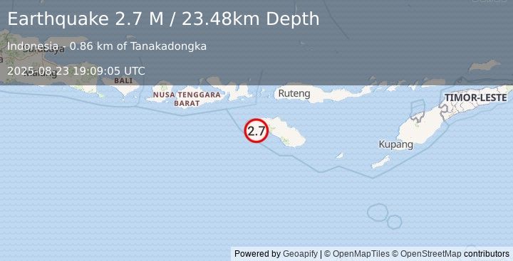 Earthquake Sumba Region, Indonesia (2.7 M) (2025-08-23 19:09:05 UTC)