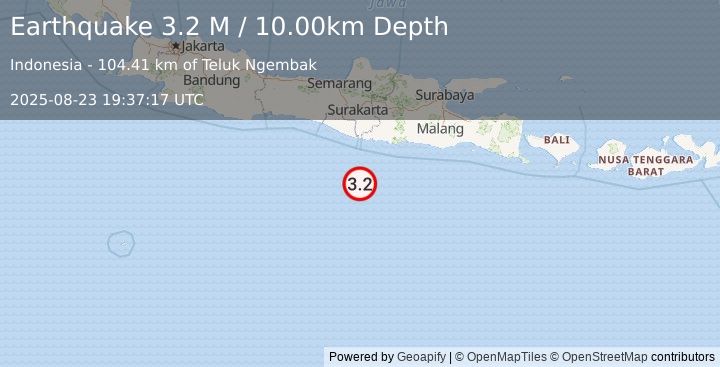 Earthquake South of Java, Indonesia (3.2 M) (2025-08-23 19:37:17 UTC)