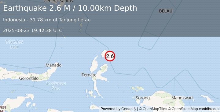 Earthquake Halmahera, Indonesia (2.6 M) (2025-08-23 19:42:38 UTC)