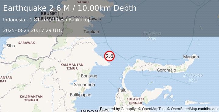 Earthquake Borneo (2.6 M) (2025-08-23 20:17:29 UTC)