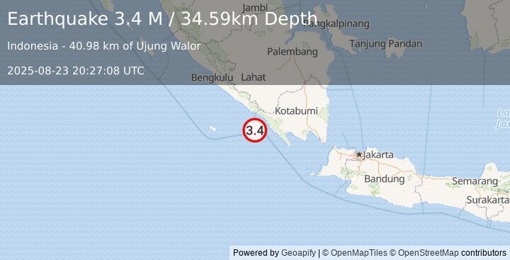 Earthquake Southern Sumatra, Indonesia (3.4 M) (2025-08-23 20:27:08 UTC)