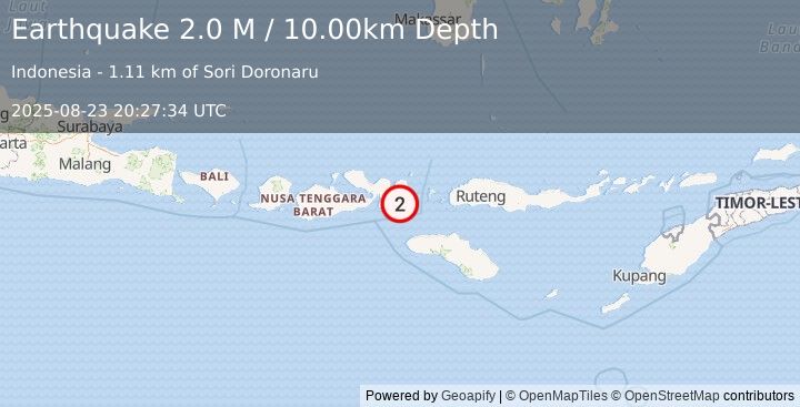 Earthquake Sumbawa Region, Indonesia (2.0 M) (2025-08-23 20:27:34 UTC)