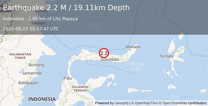 Earthquake Minahassa Peninsula, Sulawesi (2.2 M) (2025-08-23 20:37:47 UTC)